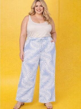 VINCE CAMUTO Women’s Plus Wide Leg Elastic Waist Light Blue/White Size 3X, NWT